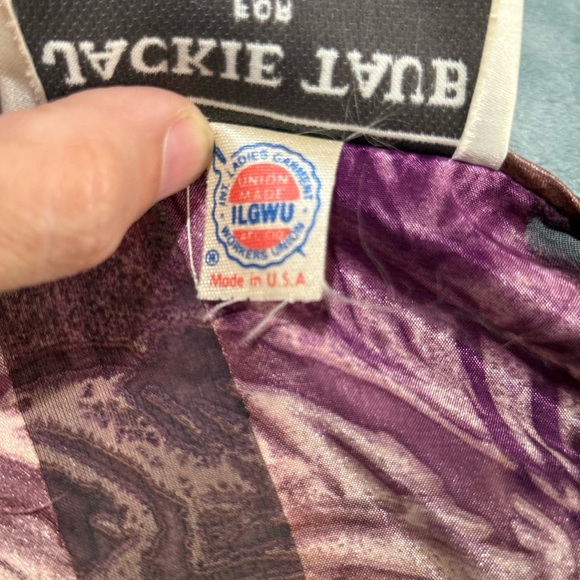 Vintage Jackie Taub ILGWU Dress Purple Orange Sheer Overlay Puff Sleeve Small - Picture 7 of 7